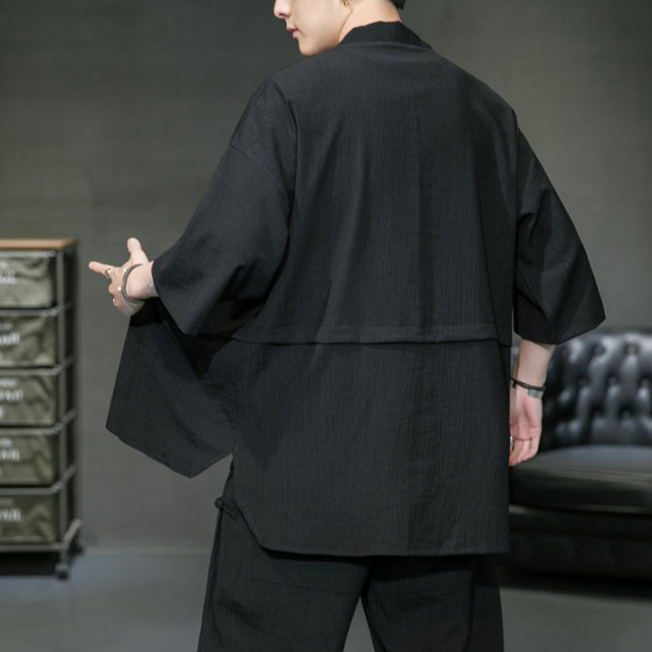 m-5xl-ผ้าลินิน-baju-untuk-lelaki-lengan-pendek-musim-panas-streetwear-เสื้อคาร์ดิแกน-kimono-กระเป๋า-dengan-warna-besar-pakaian-korea-xxxxxl
