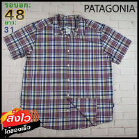 Patagonia®แท้ อก 48 เสื้อเชิ้ตผู้ชาย ปาตาโกเนีย สีม่วง แขนสั้น เนื้อผ้าดี เสื้อยีนส์บาง เสื้อวินเทจ