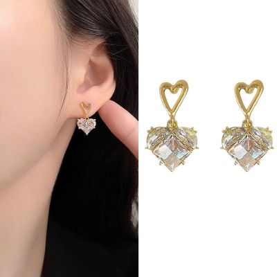 Korean diamond studded love crystal earrings sweet temperament small simple luxury creative earrings exquisite accessories