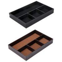 2x 4 Slots Desk Drawer Organizer, Pu Leather Drawer Storage Organizer Divider (Brown&amp;Black)