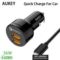 Aukey ชาร์จไฟในรถ CC-T8 36W,ชาร์จเร็ว3.0ผ่านการรับรอง Qualcomm แบบสองพอร์ตชาร์จเร็ว