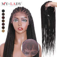 My-Lady สังเคราะห์27นิ้วกล่อง ids สีดำกับผมเด็กสำหรับผู้หญิงแอฟริกันยาวตรงถักเปียลูกไม้ด้านหน้าด้านหน้าด้านหน้าวิกผม