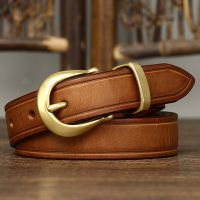 2.4cm Copper Buckle High Quality Cowskin Genuine Leather Belts for Women Luxury Female Belt For Jeans Simple Strap Waist Belt