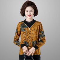 ▪❧ Mother spring small unlined upper garment of western style floral T-shirt 40 50 middle-aged womens clothing in the spring and autumn brim