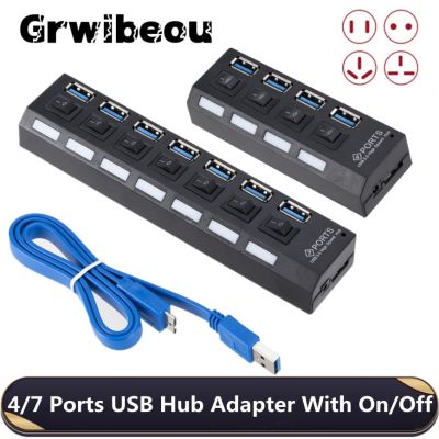 Grwibeou ช่องเสียบ USB 4/7ฮับ USB พอร์ต3.0ที่พ้วง USB พร้อมช่องเสียบสายแล็ปท็อปแยกมินิฮับตัวแปลงสวิตช์ไฟ