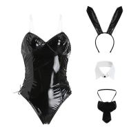 2023 Korean Girl Sexy Lingerie Female Pu One-Piece Soft Cute Skin Rabbit Teddies Suit Small Chest Gathering Role Play Exotic Costume