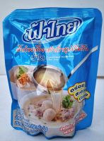 น้ำก๋วยเตี๋ยวสำเร็จรูปเข็มข้น (น้ำใส) ตรา ฟ้าไทย 1 ซอง ปรุงน้ำซุปได้ 12 ลิตร (50 ชาม) น้ำหนัก 350 กรัม