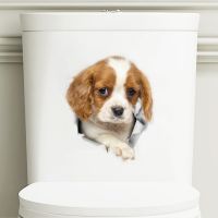 Cute Puppy Wall Stickers For Bathroom Home Decoration Wallpaper Living Room Decor Animals Mural 3D Fun Dog Toilet Sticker