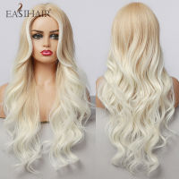 EASIHAIR Long Light Blonde Ombre Synthetic Wavy Wigs for Women Cosplay Deep Wave Wigs Natural Hair Heat Resistant