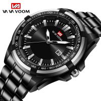 VA VA VOOM Men Watch Classic Design Fashion Business Black Stainless Steel Waterproof Luminous Calendar Quartz Men Watches Reloj