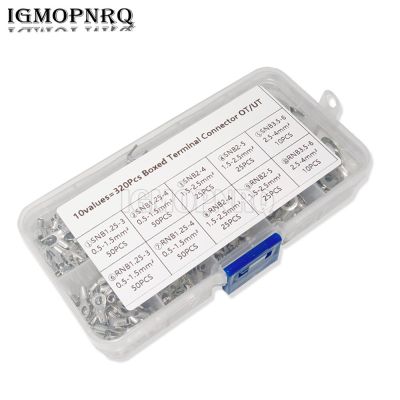 320PCS Cold Pressed OT/UT Crimp Terminals Terminal Connector Copper Nose Wiring Fork Set Cold Pressed Bare Terminals Boxed Electrical Connectors