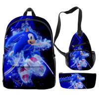 3D ใหม่ Sonic The Hedgehog Sonic กระเป๋านักเรียนกระเป๋าเป้สะพายหลัง Satchel กระเป๋าดินสอชุดสามชิ้นสำหรับนักเรียนระดับประถมศึกษาและมัธยมศึกษา