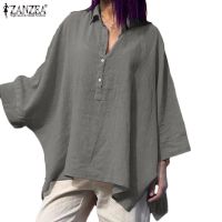 ZANZEA Women Fashion Solid Color Buttons Up Bat Sleeve Casual Blouse