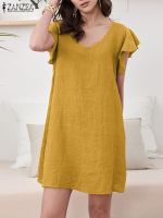 【HOT】❈ ZANZEA V Neck Color Fashion Sundress Kaftan Vestidos Sleeve