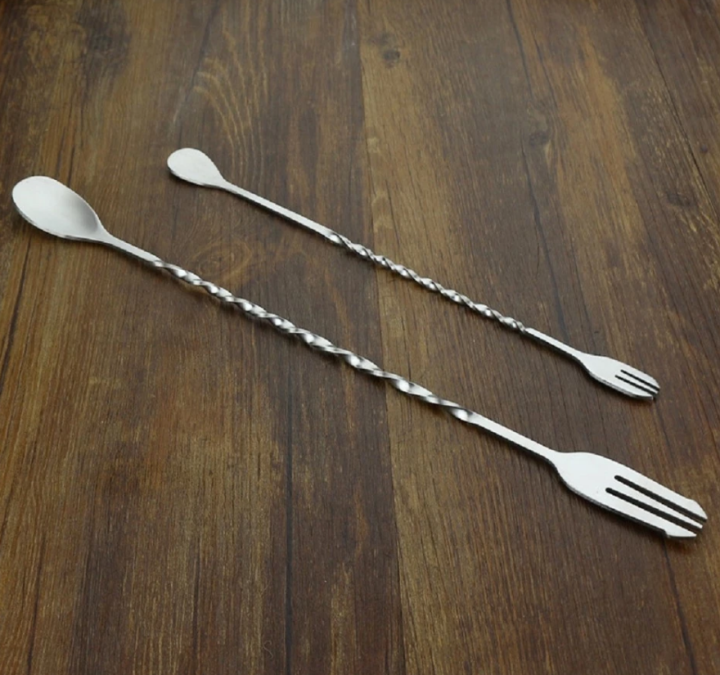 1pcs stainless steel stick fork spoon cocktail spoon spiral kitchen utensils  double stick stir stick cocktail bar bar utensils