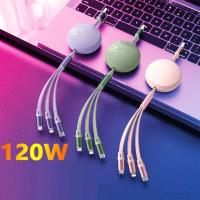 Cable120W ชาร์จหลายแบบ3 In 1สายเคเบิลยูเอสบีดึงกลับได้สายชาร์จเร็วกับ Ip/type C/ Port Micro USB สำหรับโทรศัพท์13 12 11 Xs Xr X 8 7 6 5 /Tablet/ Samsung Galaxy/Huawei /Sony. LG /Htc/Ps4 5