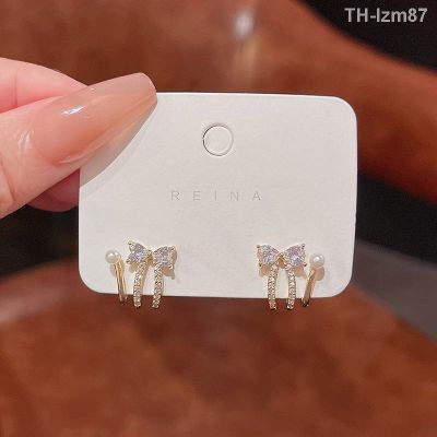 💍 เครื่องประดับ In 2023 the new delicate zircon bowknot earrings female ins tide luxury niche web celebrity with stud earrings earrings