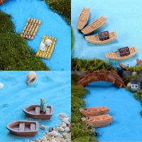 Mini Cute Figurines Miniature Bamboo Raft Boat Resin Fairy Garden Boat