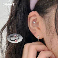 Sanhe แฟชั่นเกาหลีรักหัวใจสีชมพูเพทายบิดต่างหูสตรีระดับไฮเอนด์หูวงกลม Cochlear กระดุมเครื่องประดับ