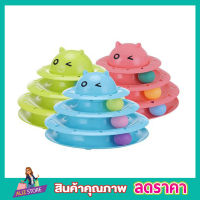 Circular Turntable Cat Toy ของเล่นแมวโต Cat toy ของเล่นแมว รางบอลพลาสติก 3 ชั้น รูปตัวการ์ตูน พร้อมลูกบอล 3 ลูก ของเล่นแมวเด็ก ขนาด 24.5x19.5 ซม.T1255