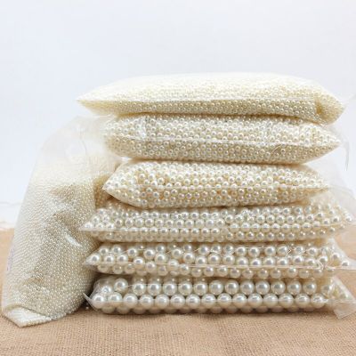 Wholesale 3-20MM 10-1000pcs/Bag Ivory/White ABS Imitation Round Pearls Holes/No Hole Spacer Sewing Beads Necklace Jewelry Making