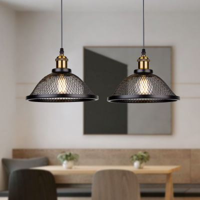 Vintage Retro Black Iron Net-Cage Kitchen Pendant Light E27 LED Hanglamp Fixture For Bedroom Living Room Restaurant