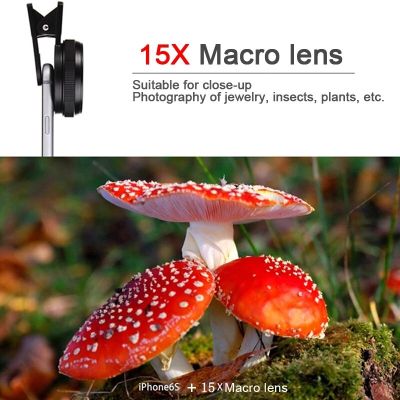 2 in 1 Mobile Phone Lens 4K HD 15X macro 0.6X Wide Angle Lens for iPhone 8 10 X Samsung LG Camera Kit Mobile Phone AccessoriesTH