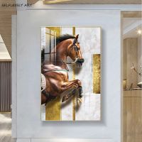 Vintage Art Golden Horse ภาพวาดผ้าใบโปสเตอร์-Wall Art รูปภาพสำหรับห้องนั่งเล่น Corridor Cuadors Home Decor 0812