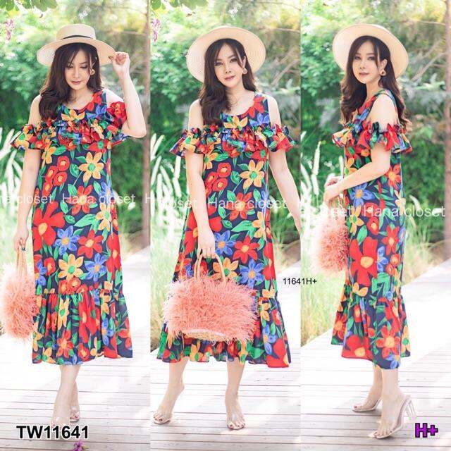 ชุดเดรสผู้หญิง-เดรส-ชุดเดรส-dress-เดรสผู้หญิง-ชุดเดรสสวยๆหรู-tw11641-maxi-dress-สาวอวบ-เดรสแขนกุด-แต่งระบายรอบแขน-ตัวยาวแต่ระบายที่ชายกระโปรง-ทรงน่ารัก-ใส่ง่าย