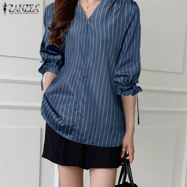 สินค้ามาใหม่-จัดส่งฟรี-fancystyle-zanzea-เสื้อเสื้อพิมพ์ลายคอวีลายทางสไตล์เกาหลีของผู้หญิงเสื้อแขนยาวเสื้อทรงหลวมลำลอง-10