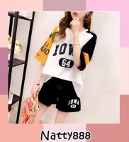 Natty888 SET IOWA64 ชุดเซ็ท ชุดเซ็ต 2 ชิ้น เสื้อยืด+กางเกง ขาสั้น แฟชั่น วัยรุ่น สไตล์เกาหลี ฤดูร้อนกางเกงขาสั้นกีฬาสบาย ๆ  ลายน่ารัก เนื้อผ้านิ่ม