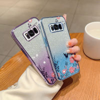 เคสสำหรับ Samsung Galaxy S8 / S8 + พลัสเคสติดเพชรลายดอกไม้แวววาวดีไซน์ให้การชุบเคสมือถือลายดอกไม้ระยิบระยับกรอบด้านหลังเป็นซิลิโคนเคสป้องกันกันกระแทกสำหรับเด็กผู้หญิง