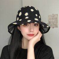 Daisies Bucket Hats for Women Soft Transparent Mesh Panama Bob Caps Girls Breathable Summer Sunshade Fishermen Beach Sun Hats