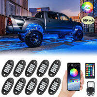 New 10 Pods RGB LED Rock Lights Kit Underbody Neon Music Light Bluetooth APP Multicolor Neon Underglow Lighting Kit for Car