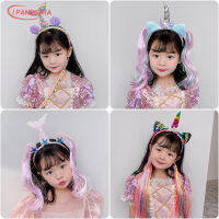 IP ที่คาดผมเด็ก นางเงือกวิกผมถักลายยูนิคอร์นการ์ตูนเด็กผู้หญิง