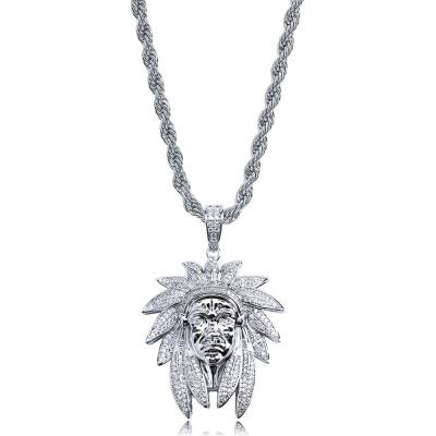 TOPGRILLZ Mens Bling Bling Iced Out Cubic Zircon Chief Necklace &amp; Pendant With 4mm Tennis Chain Hip Hop Jewelry For Gift