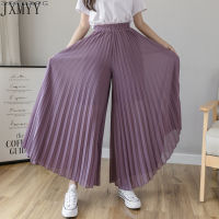 Fashion Streetwear Pleated Culotte Mujer Pants Blue Black Purple Chiffon Trousers Stretch High Waist Loose Wide Leg Pants Women