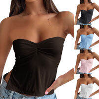 ลายสก๊อต Tube Tops ที่ไม่มีสายหนัง Crop Tank Top เซ็กซี่จีบ Bustier Slits Streetwear Punk Y2k เสื้อกั๊กฤดูร้อนโยคะ