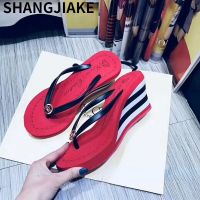 HOT★2022 Summer New Womens High-heeled Slippers, Womens Wedge Heels, Thick-soled Flip-flops, Fashionable Outer Wear, Beach Shoes