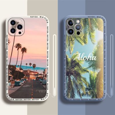 Casing Ponsel Silikon Lembut untuk iPhone 14 13 11 12 Mini Pro Max XS XR X Penutup Tali Pantai Aloha Tree Musim Panas