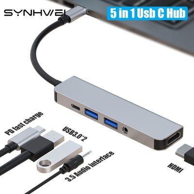 5ใน1 USB C ฮับสำหรับแล็ปท็อปอะแดปเตอร์ HDMI-4K PD สถานีแท่นวางชาร์จ3.5MM AUX พีซีแล็ปท็อปสำหรับ Macbook Type-C Splitter Feona
