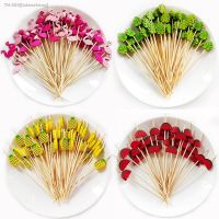 ✢✁✥ 100Pcs Disposable Bamboo Skewers Flamingo Turtle Leaf Cocktail Picks Halloween Decoration Summer Hawaii Party Fruit Buffet Stick