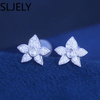 SLJELY Fashion Real 925 Sterling Silver Monaco Noel Small Flower Stud Earrings Micro Zirconia Women Luxury Brand Fine Jewelry