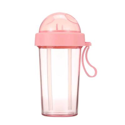 Water Cup Double Drinking Cup Plastic Double Straw Cup Portable Tea Cup Two Water Cup Women Thermal Flasks &amp; Containers