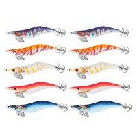 10Pcs Artificial Squid Jigs lures Wood Shrimp Fishing Bait 12cm 3.0# Octopus Cuttlefish Lures with Storage Box