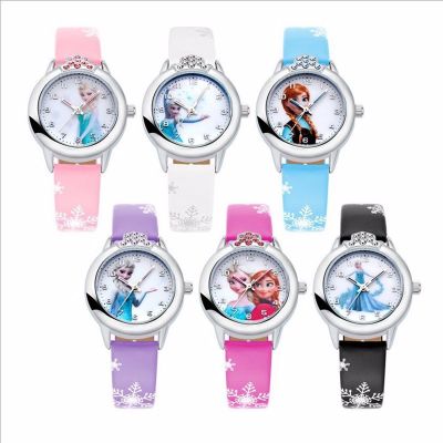 ขายร้อนน่ารัก Frozen เด็กการ์ตูนนาฬิกาชายและหญิงนักเรียนประถมนาฬิกาขนาดเล็กสายหนังนาฬิกาควอตซ์