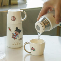 Cartoon Sticker Thermos Cup Water Bottle Stainless Steel Large Capacity Korean Version  Girls Fashion Design With Handle Creative