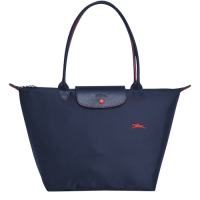 Longchamp Le Pliage Club กระเป๋าสะพายไหล่ L1899619556ขนาดใหญ่70th ครบรอบเย็บปักถักร้อยพับกระเป๋าโททไนลอนกระเป๋าช็อปปิ้ง-สีกรมท่