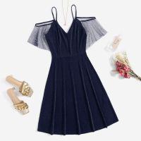 【YF】 Glitter Off Shoulder Plus Size 4xl Midi Dress Womens A Line Elegant Summer 2023 Large Solid Clothing Prom Evening Party Dresses