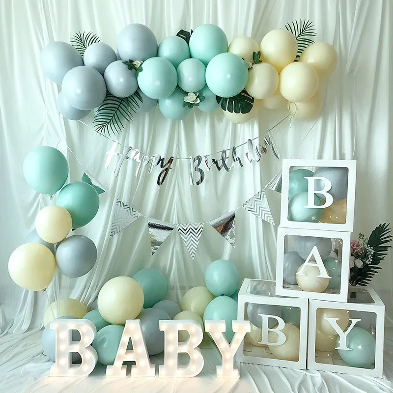 One Boxes for 1st Birthday WITH 24 Balloons for 1 Year Old Party - Baby  first Birthday Decorations Clear Cube Blocks 'ONE' Letters as Cake Smash